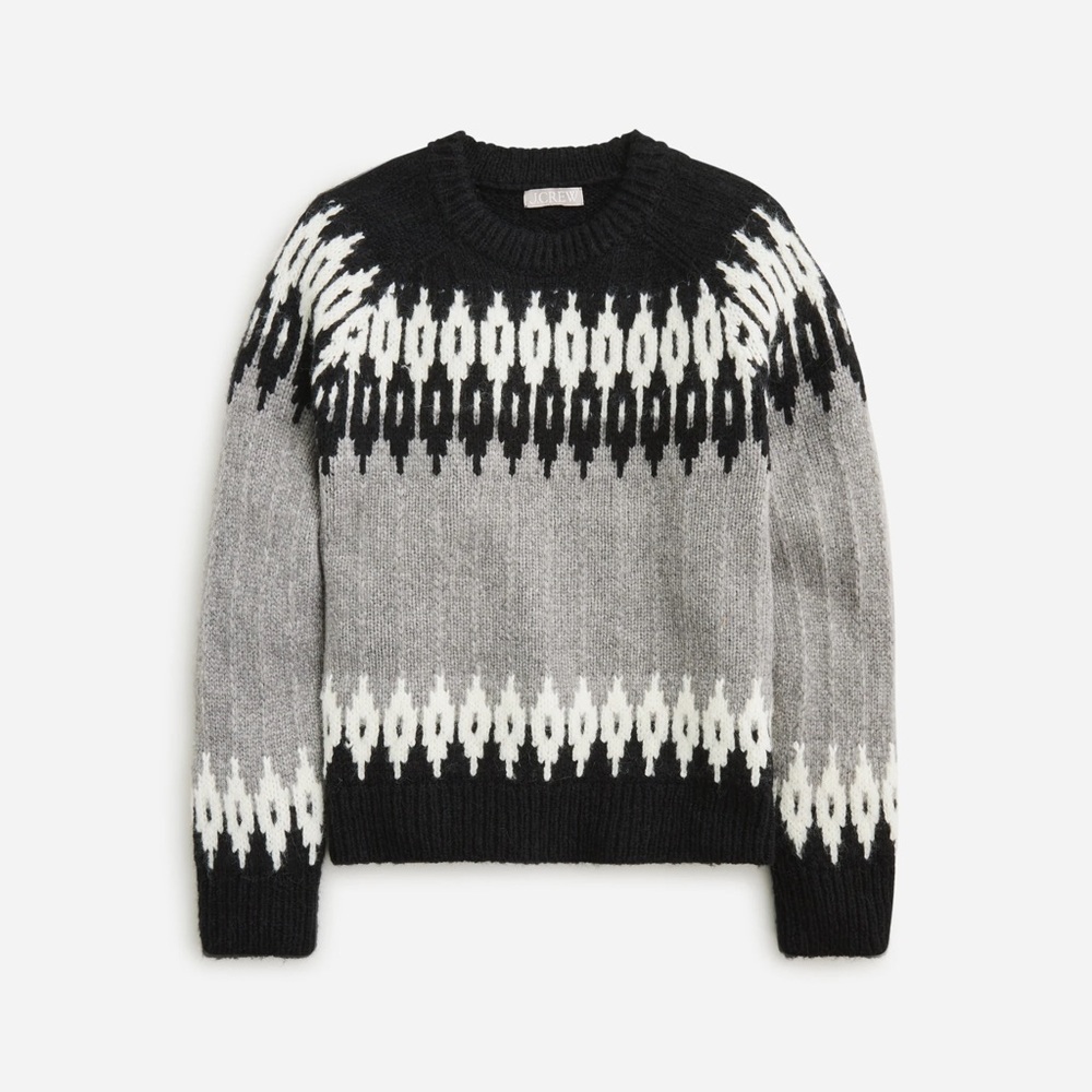 J. Crew Wool Black and Gray Fair Isle Sweater Size Large